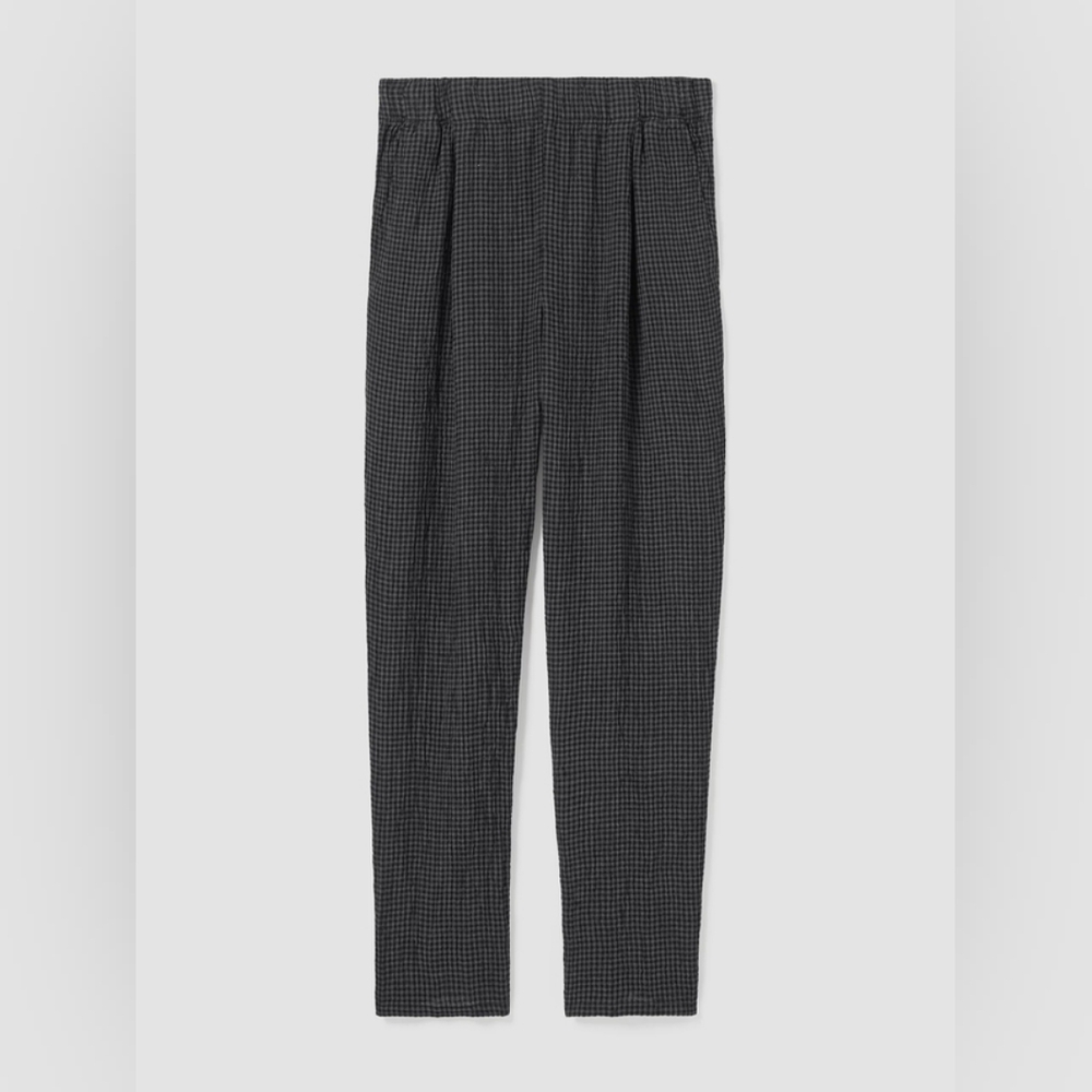 Eileen Fisher Puckered Organic Linen Tapered Pant Black Gray - Picture 5 of 11